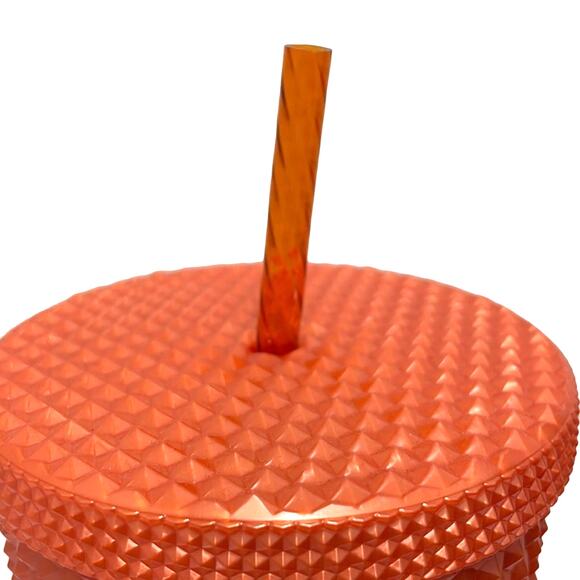 Starbucks 2022 Fall Studded Orange Pumpkin Tumbler With Straw 24 Oz Venti New - Picture 6 of 9